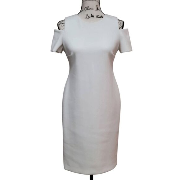 CALVIN KLEIN Women's Cold-Shoulder White Scuba Sheath Dress SIZE 6 - Picture 16 of 16